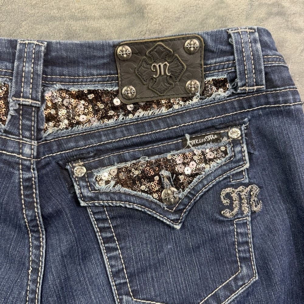 Miss Me Jeans Womens Sz 33 Low Rise Easy Bootcut Denim Rhinestone